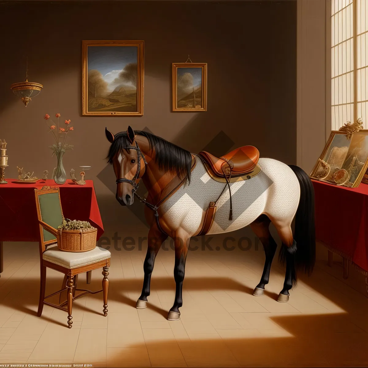 Picture of Farmhouse Equestrian Interior with Horse Themed Furniture