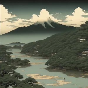 Majestic Volcanic Mountain Reflections on Lakeside