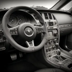 Modern car steering wheel control device in chrome.