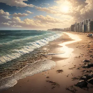 Serene Coastal Sunset Over Tropical Beach