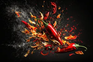 Flaming hot pepper on fire