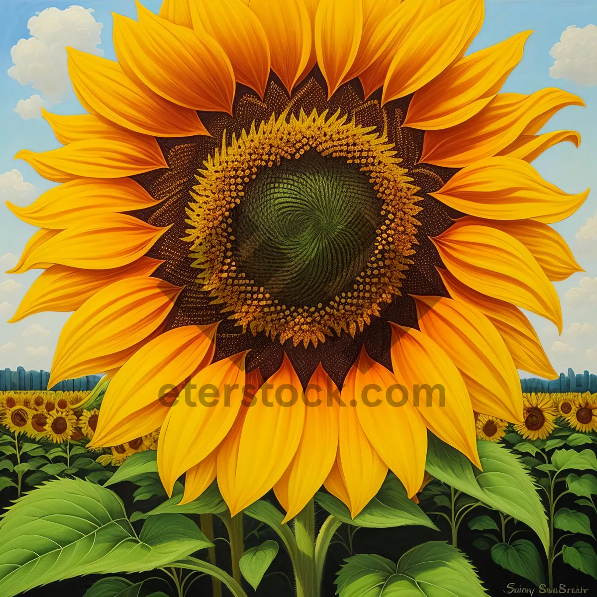 Picture of Bright Sunflower Blooms in Colorful Field