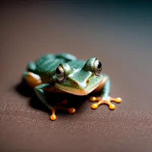 Bulging-eyed Tree Frog Peeking Through Leaves