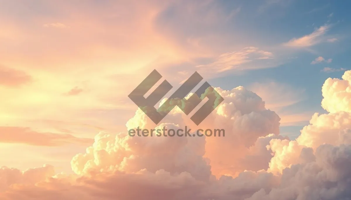 Picture of Summer Sky Landscape with Bright Sun and Fluffy Clouds