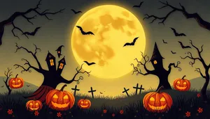 Halloween Night Silhouette in Spooky Cemetery