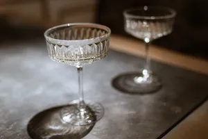 Champagne glasses at restaurant party celebration