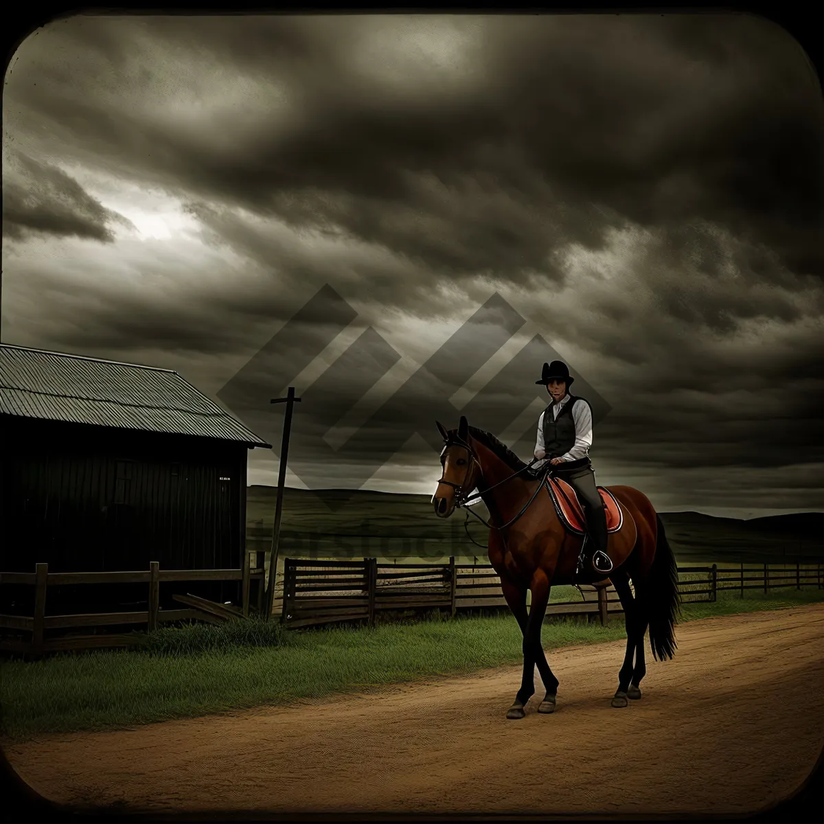Picture of Equestrian Horseback Riding Sport on Ranch