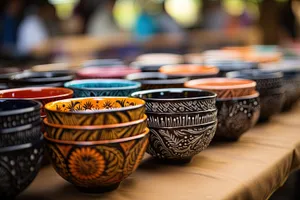 Traditional breakfast tea in ceramic bowl on tableware