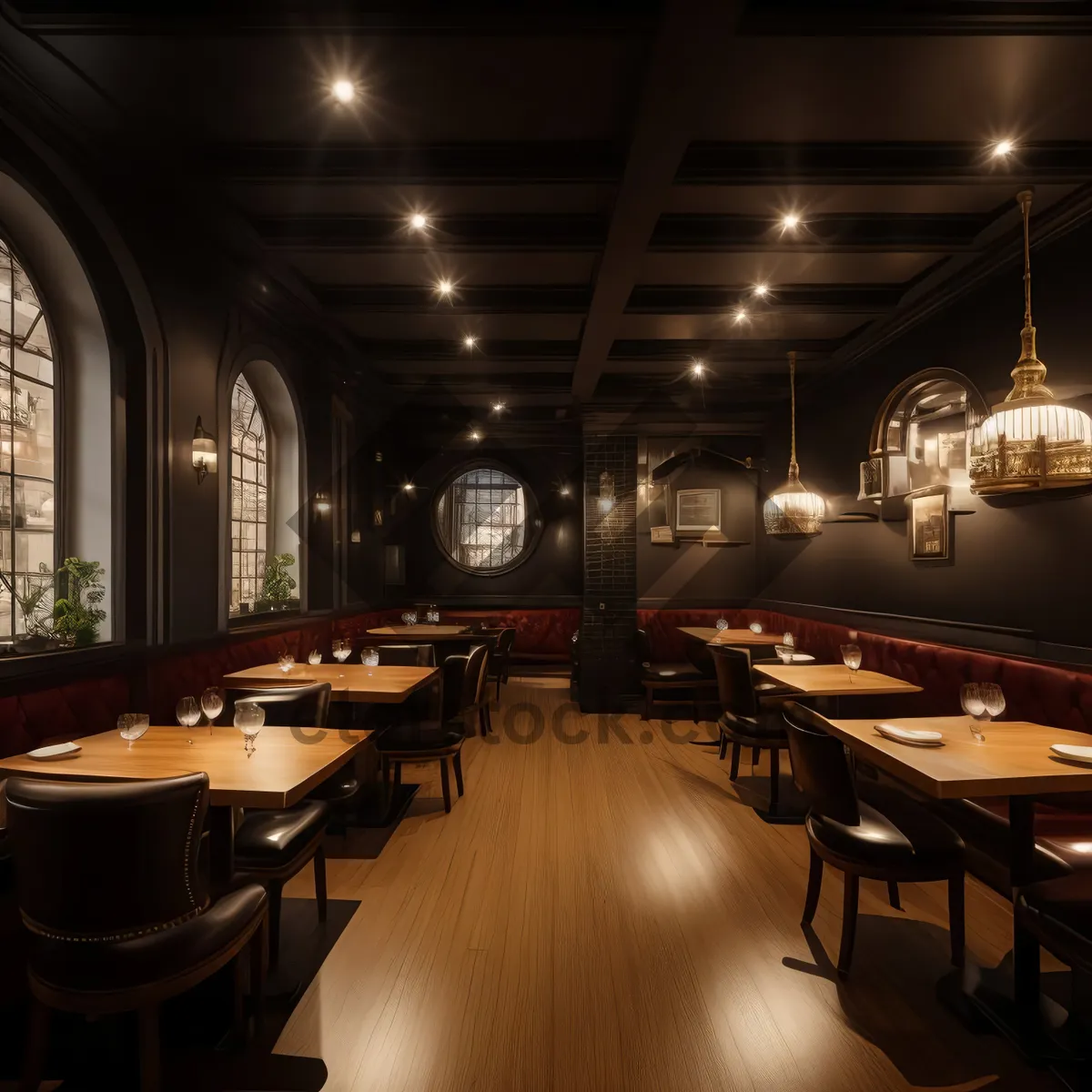 Picture of Modern Restaurant Interior Design with Wooden Furniture