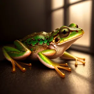 Vibrant Green Tree Frog with Piercing Eyes