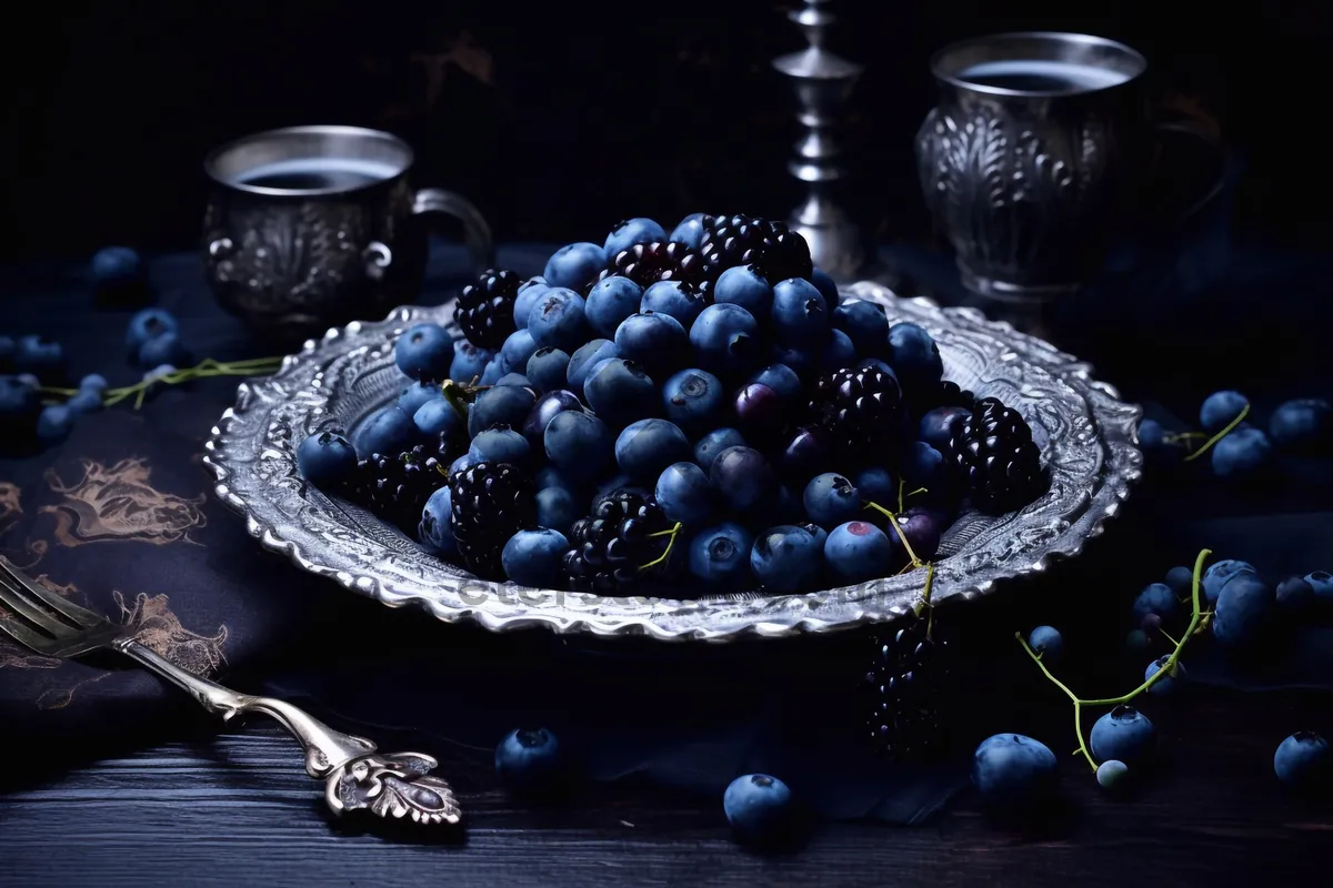 Picture of Fresh Blackberries and Blueberries in a Bowl