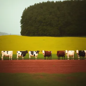 Cows grazing in scenic countryside pasture