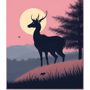 Giraffe and Deer Silhouette in Wild Sunset