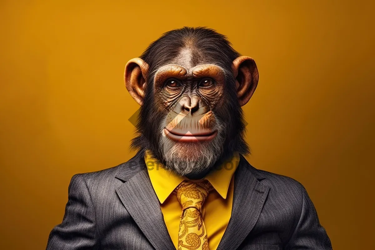 Picture of Close-up portrait of a black chimpanzee male.