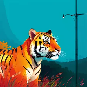 Feline Majesty: Tiger amidst Pumpkin Patch