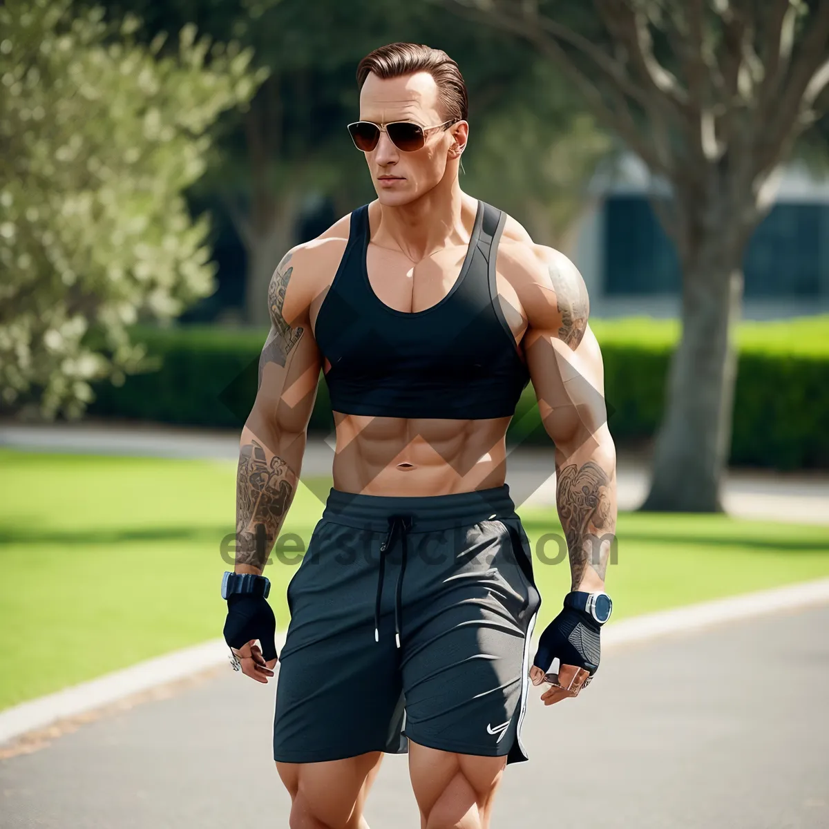 Picture of Happy Man Running in Park for Fitness