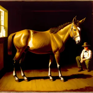 Brown Thoroughbred Stallion in Equestrian Saddle