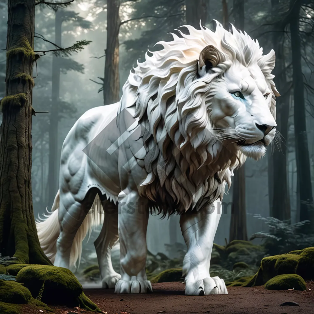 Picture of Majestic white lion in the wildernes