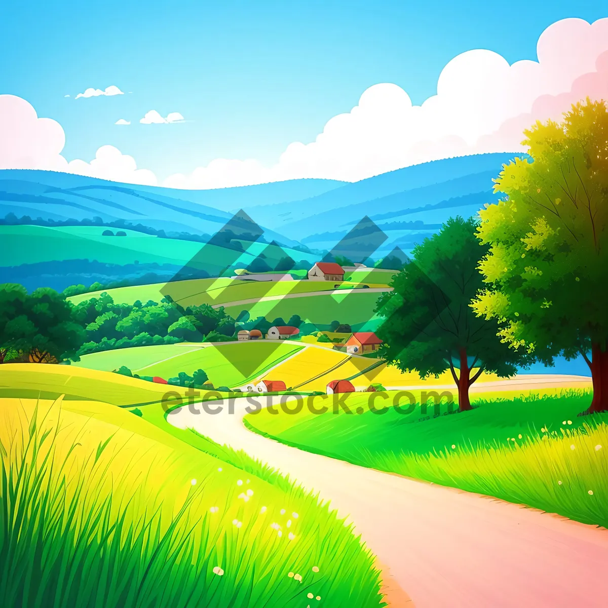Picture of Serene Countryside Meadow Under Clear Skies