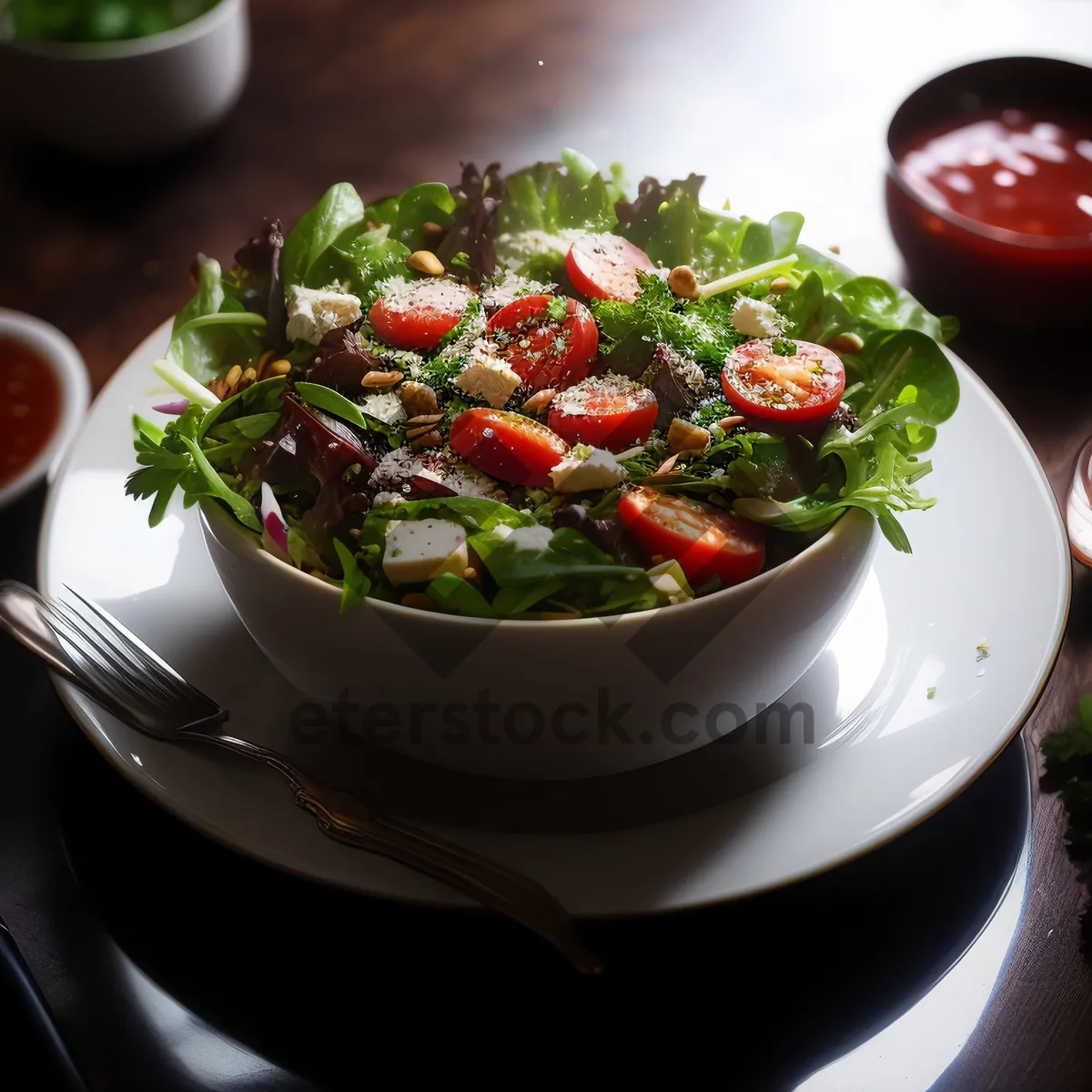 Picture of Fresh Gourmet Salad with Vegetables and Tomato Sauce