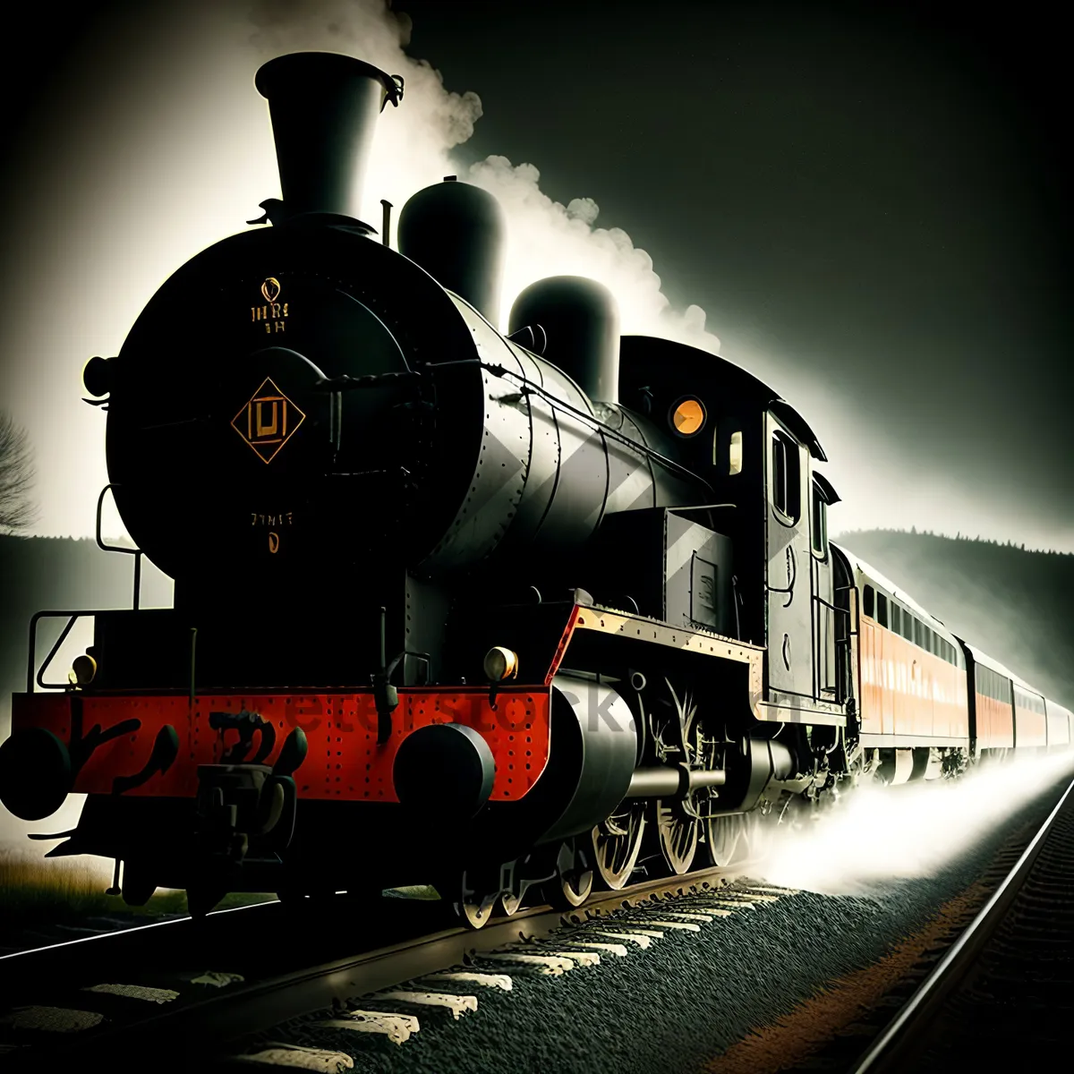 Picture of Vintage Steam Locomotive Chugging Down Railway