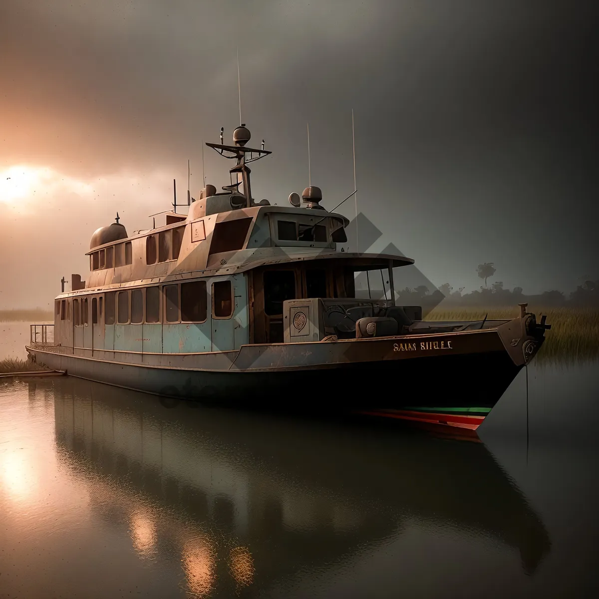 Picture of Ocean Serenity: A Majestic Fireboat at Harbor