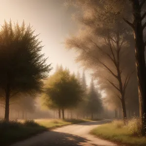 Serenity in the Countryside: Majestic Sunset over Woody Winter Landscape