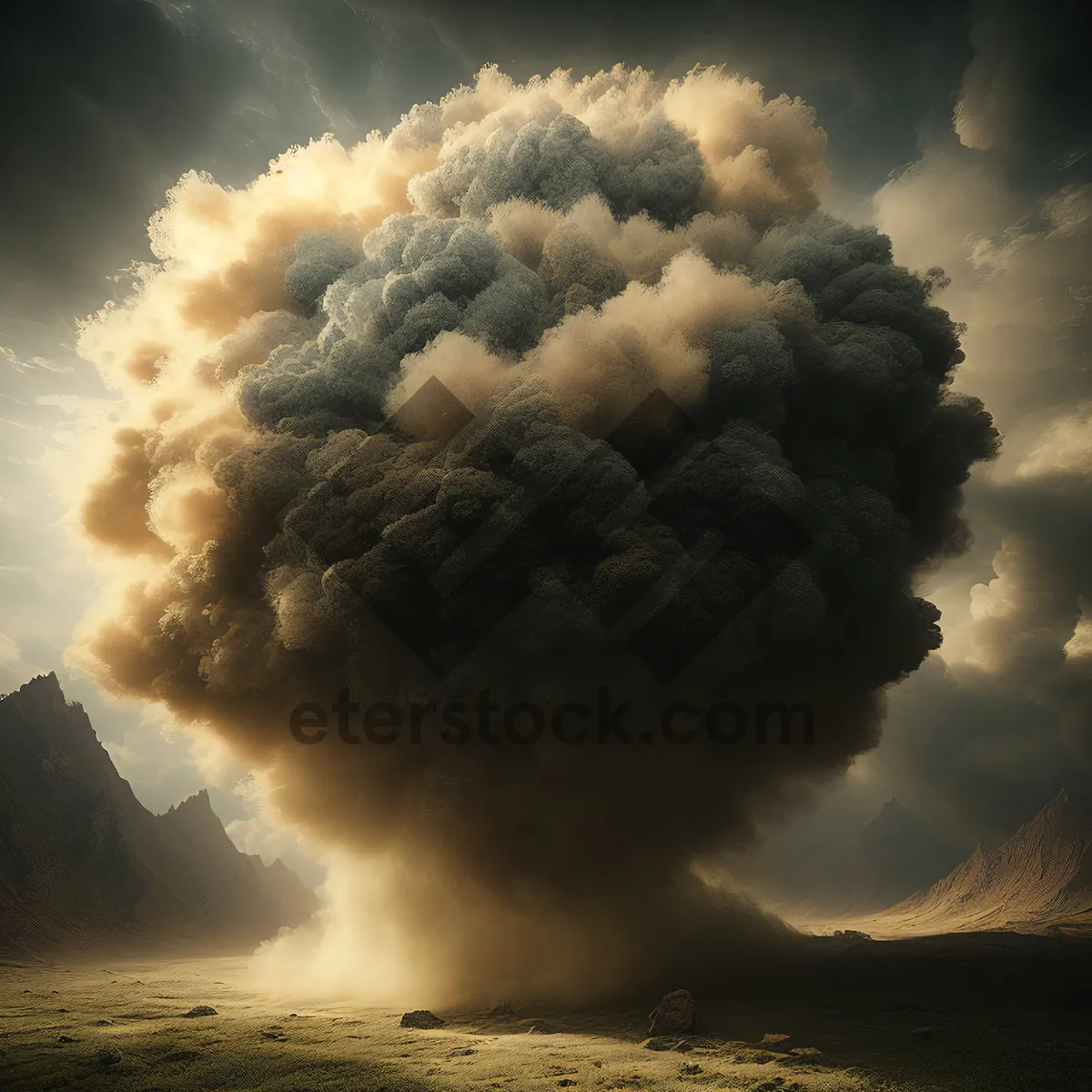 Picture of Volcano Sunset Over Ocean: Majestic Fiery Horizon