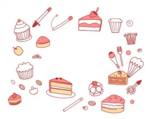 Graphic design cartoon icon set with flower and heart