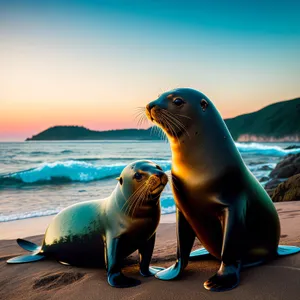 Exquisite Arctic Sea Lion Basking on Sandy Beach.