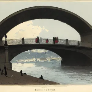 Urban Steel Arch Bridge Over River