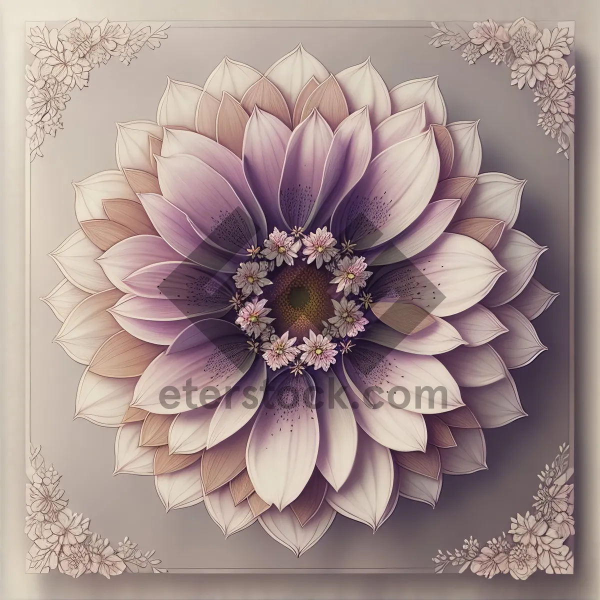 Picture of Vintage Floral Damask Pattern on Pink Background