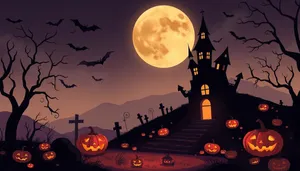 Silhouette Moon and Pumpkin Halloween Night Scene