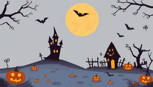 Moonlit Halloween Night Sky with Silhouetted Trees