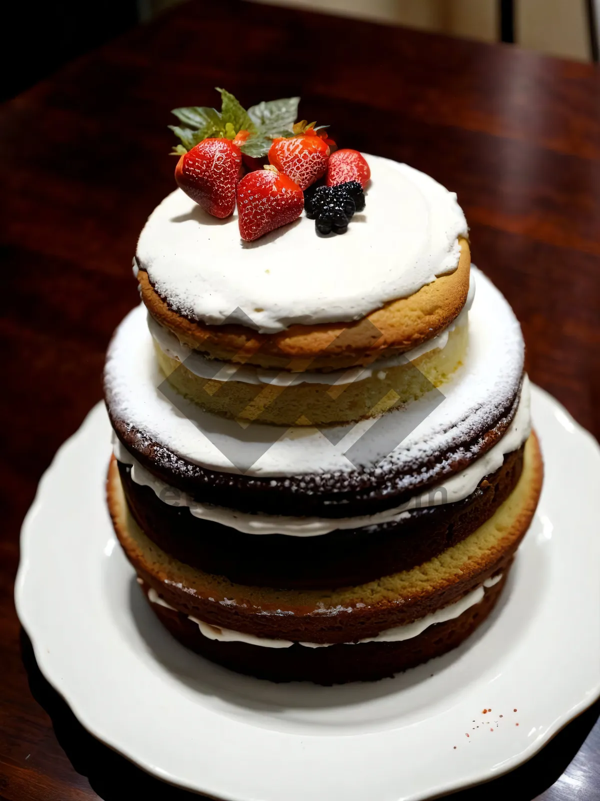 Picture of Delicious Berry-Filled Chocolate Cake with Sweet Sauce