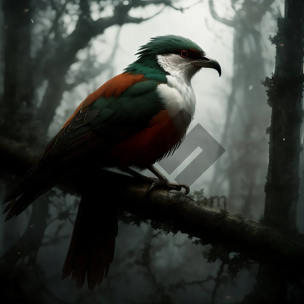 Picture of Cuckoo Bird Perched on Branch, Wild Avian with Colorful Feathers