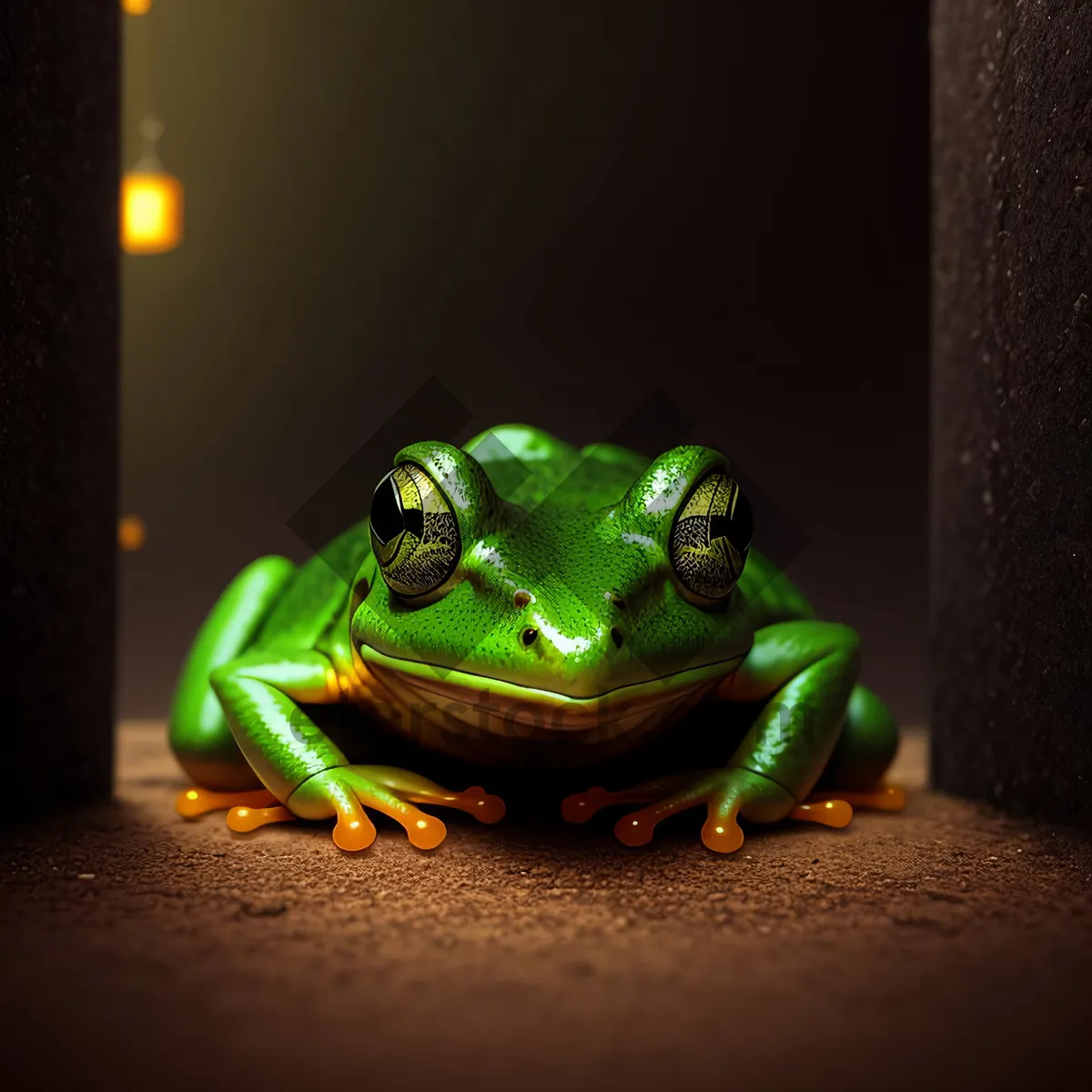 Picture of Bulging-eyed Tree Frog Peeking with Vibrant Orange Color