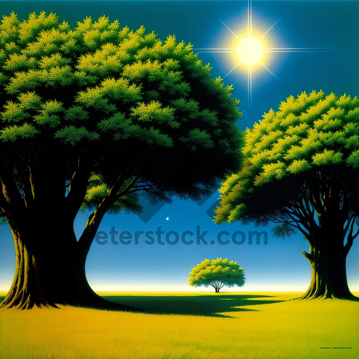 Picture of Golden Horizon: Oak Tree Silhouetted Against Vibrant Sunset Sky
