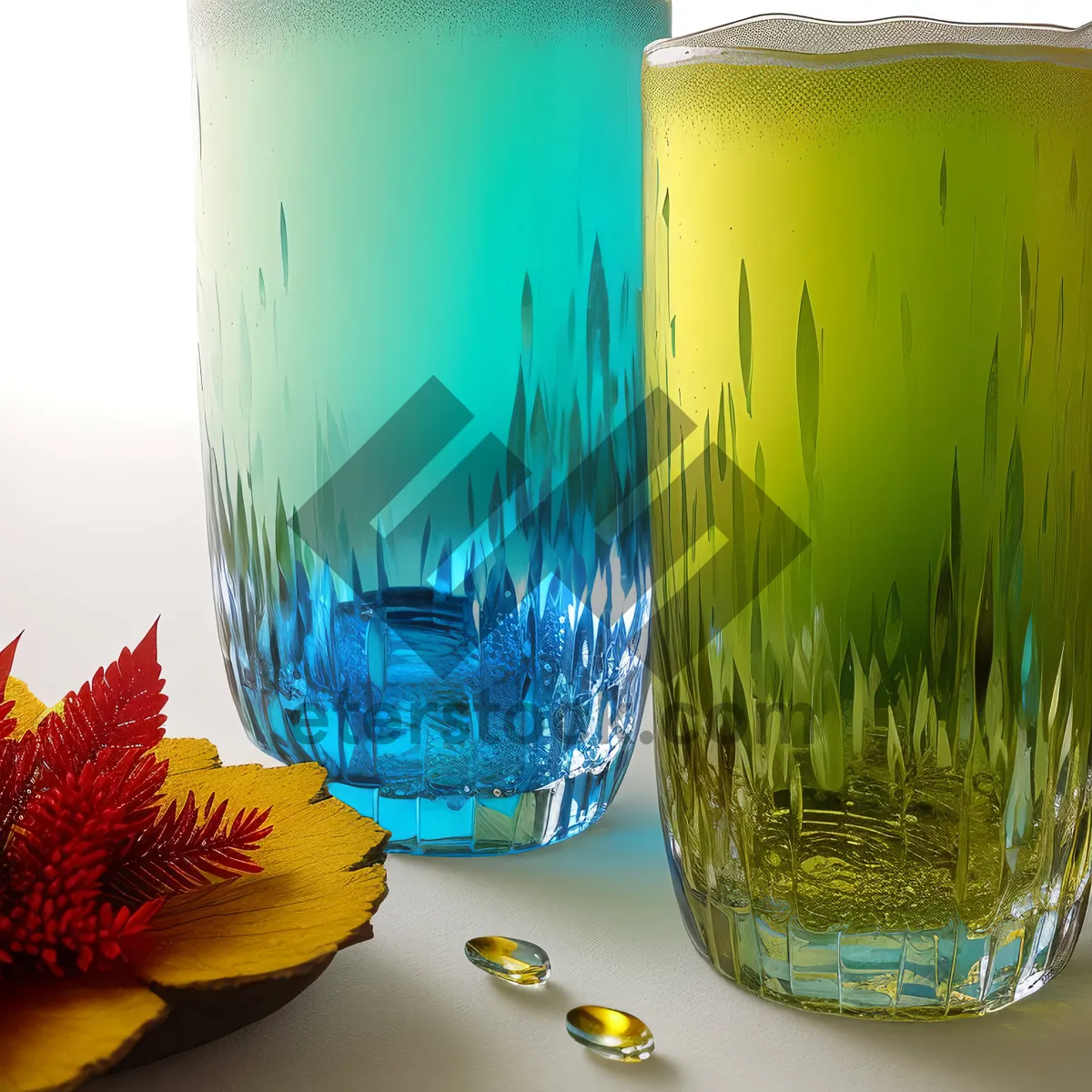 Picture of Refreshing Yellow Beverage in Glass with Ice