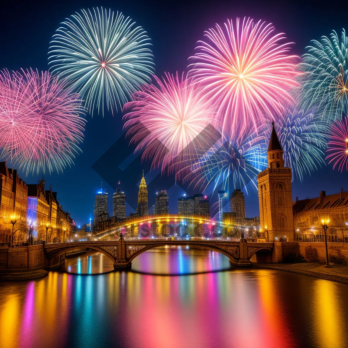 Picture of Colorful Fireworks Lighting Up the Night Sky