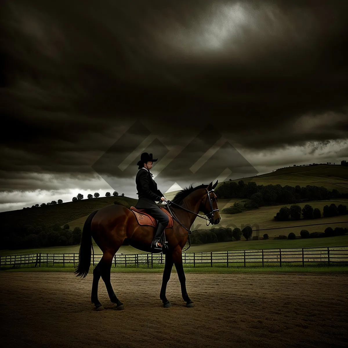 Picture of Brown Stallion Riding with Stock Saddle