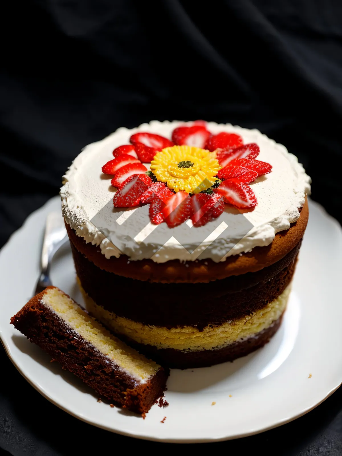 Picture of Delicious Dessert Plate - Sweet and Creamy Gourmet Cake with Fresh Berries