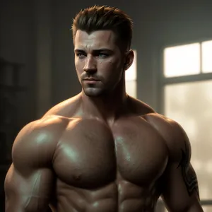 Powerful Male Fitness Model Flexing Biceps