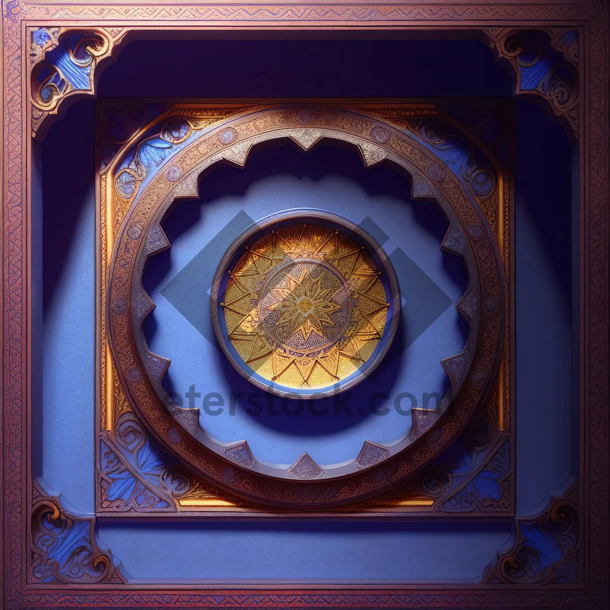 Picture of Retro Window Art: Antique Gong Design with Decorative Framework