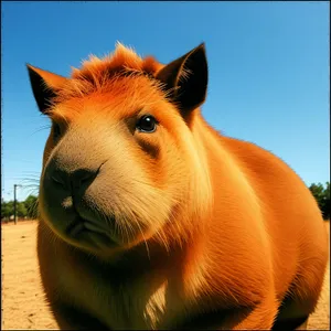 Adorable baby horse grazing in rural pasture