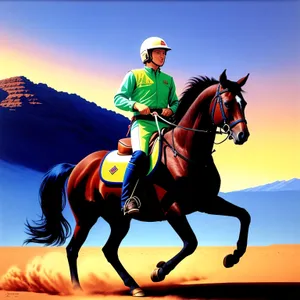 Silhouette of a Horse Jockey Riding in a Sport