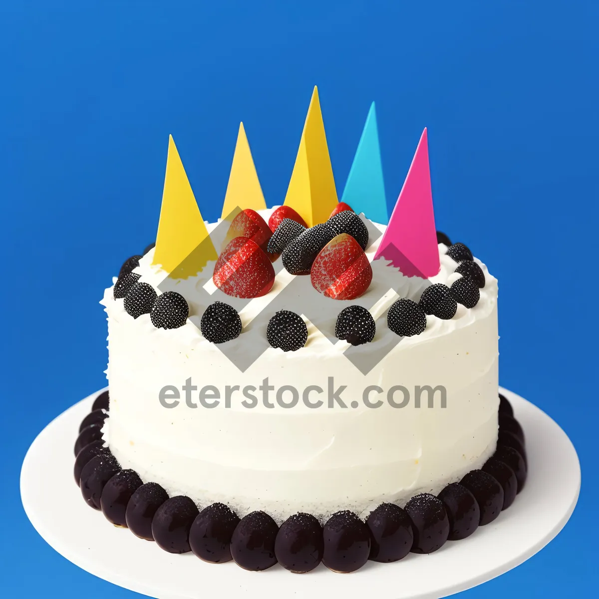 Picture of Delicious Strawberry Birthday Cake with Chocolate Icing and Candle