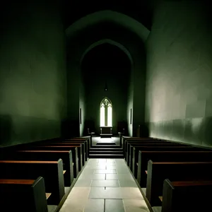 Ancient Cathedral Hall with Stone Archways and Beautiful Lighting