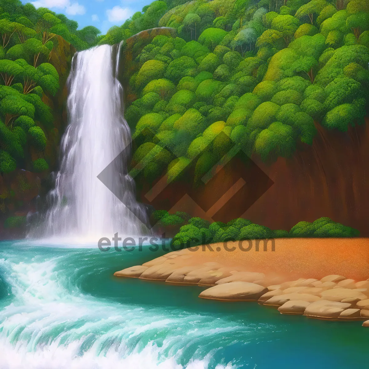 Picture of Serene Waterfall in Verdant Forest