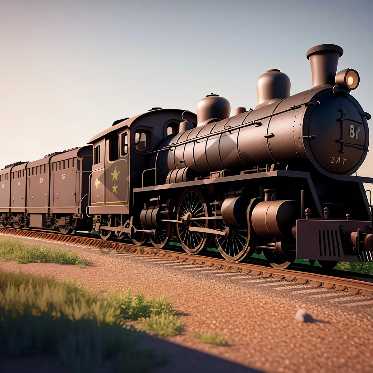 Picture of Vintage Steam Train on Railroad Tracks